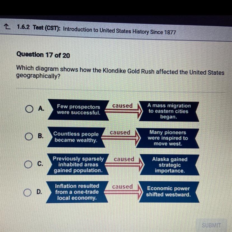 Which diagram shows how the Klondike Gold Rush affected the United States geographically-example-1