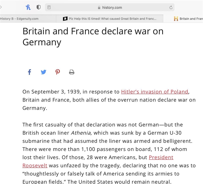 Plz Help this IS timed! What caused Great Britain and France to declare war on Germany-example-1