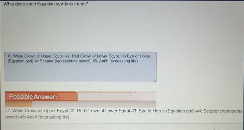 Answer the following prompt in list form. # What does each Egyptian symbols mean?-example-1