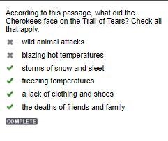 According to this passage, what did the Cherokees face on the Trail of Tears? Check-example-1