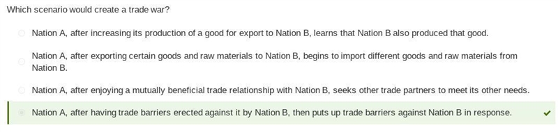 Which scenario would create a trade war? Nation A, after increasing its production-example-1