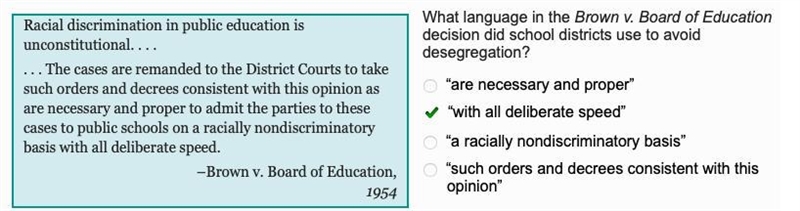 What language in the Brown v. Board of Education decision did school districts use-example-1