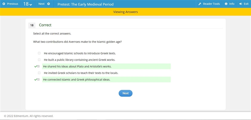 What 2 contributions did Averroes make to the Islamic golden ages-example-1