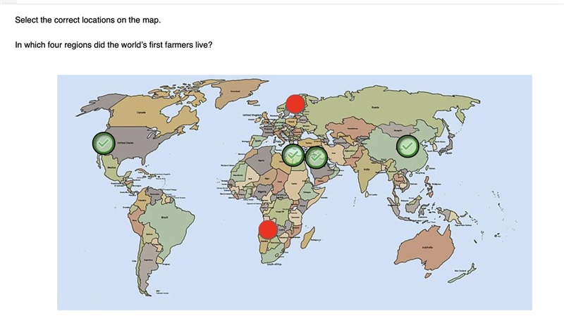 Select the correct locations on the map. In which four regions did the world’s first-example-1