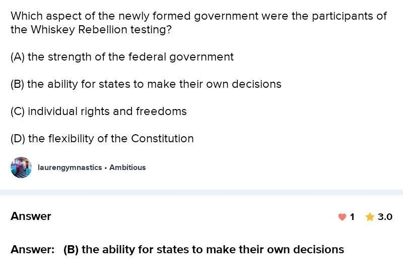 Which aspect of the newly formed government were the participants of the Whiskey Rebellion-example-1