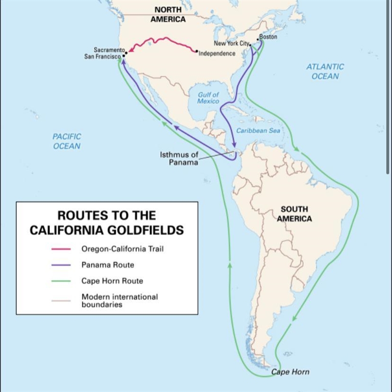 What were the main routes West to gold country?-example-1