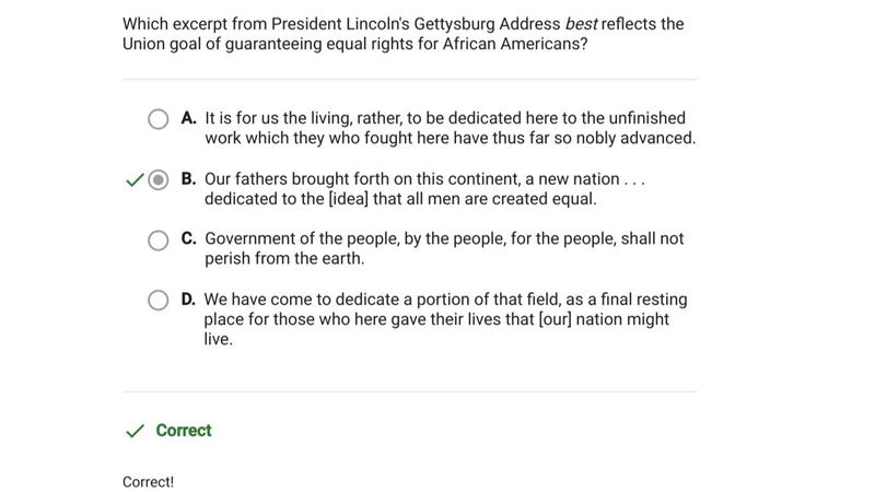 PLEASE HELP!! Which excerpt from President Lincoln‘s Gettysburg address that reflects-example-1