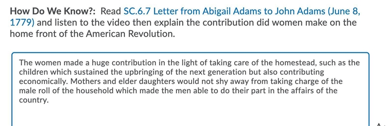 Briefly explain one specific impact women had on American independence prior to the-example-1