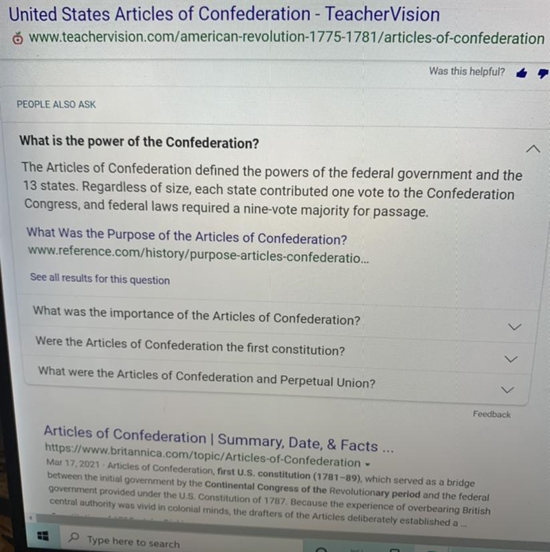 Which is a strength of the Articles of Confederation? A. The central government had-example-1