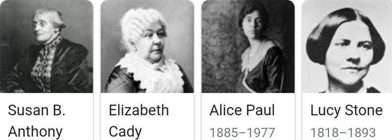 1. List the names and accomplishments of two women's rights reformers from the 1800s-example-1