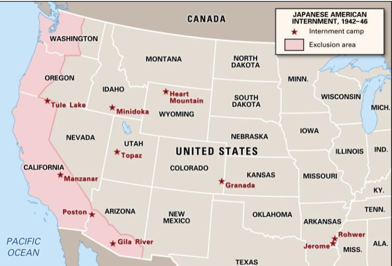 Ht Using this map, choose all of the correct statements regarding internment camps-example-1