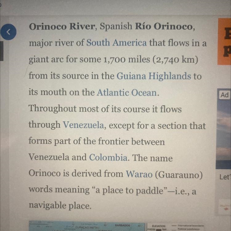 Which river crosses Venezuela and forms part of the border with Columbia? Orinoco-example-1