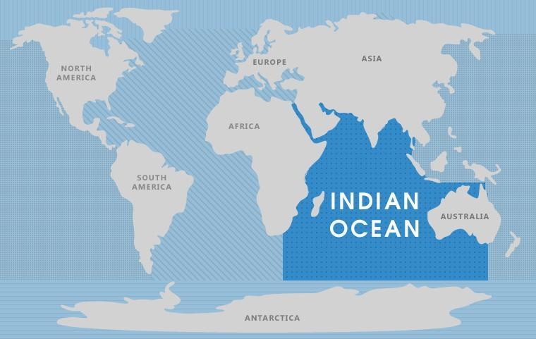 Where is the Indian Ocean located on the map above? A. Letter A B. Letter B C. Letter-example-1