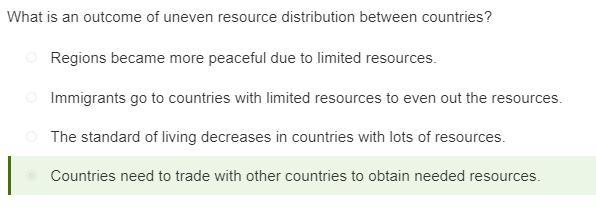 What is an outcome of uneven resource distribution between countries? oufitri O Regions-example-1