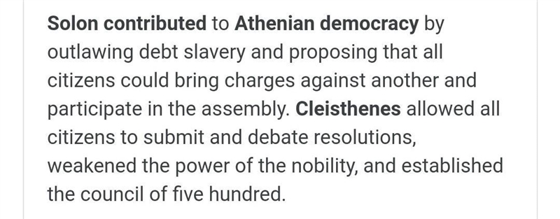 What were contributions Cleisthenes or Solon made to the development of Athens? Choose-example-1