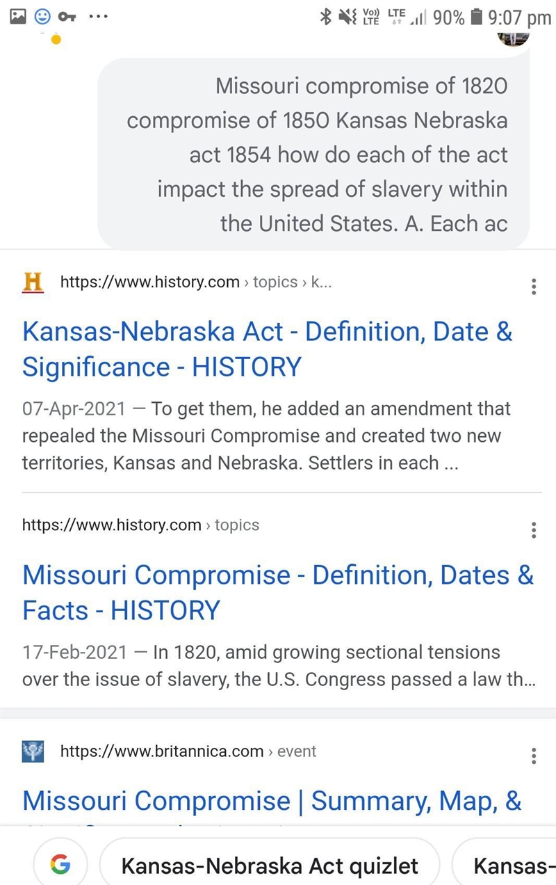 Missouri compromise of 1820 compromise of 1850 Kansas Nebraska act 1854 how do each-example-1