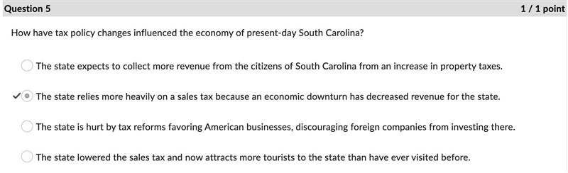 How have tax policy changes influenced the economy of present-day South Carolina? (A-example-1