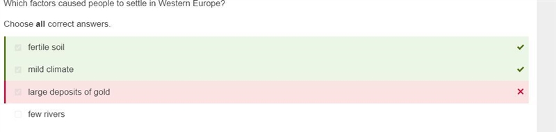 Which factors caused people to settle in Western Europe? Choose all answers that are-example-1