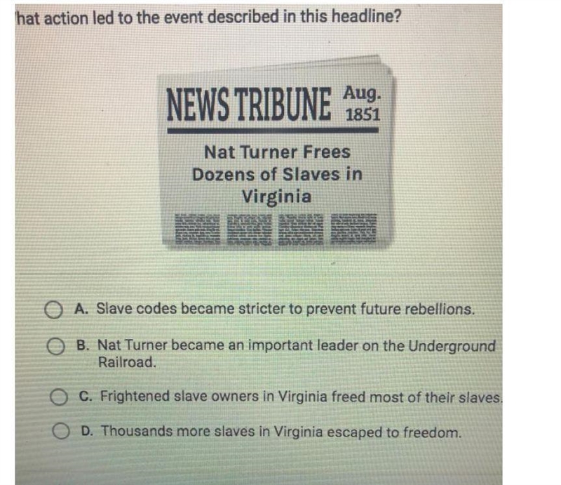 What action led to the event described in this headline? NEWS TRIBUNE 18$ Nat Turner-example-1