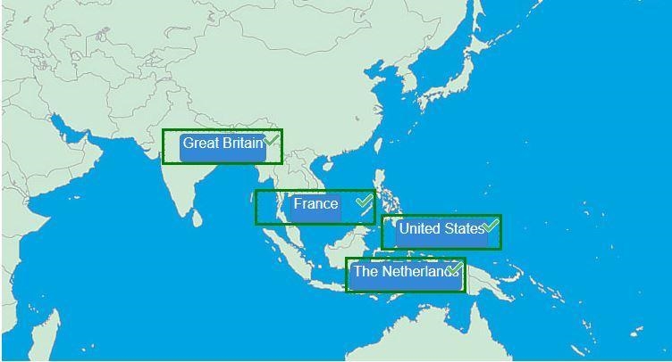 Match the western nations to their colonies United States France Great Britain The-example-1