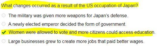 What changes occurred as a result of the u.s. occupation of Japan​-example-1