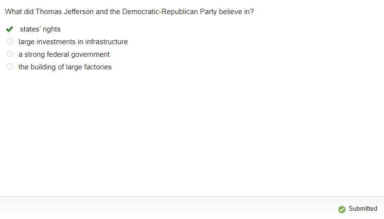 What did Thomas Jefferson and the Democratic-Republican Party believe in?-example-1