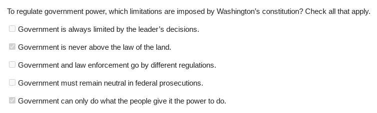 To regulate government power, which limitations are imposed by Washington's constitution-example-1