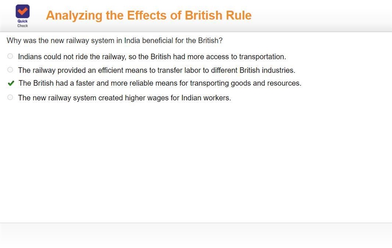 Why was the new railway system in India beneficial for the British? Indians could-example-1