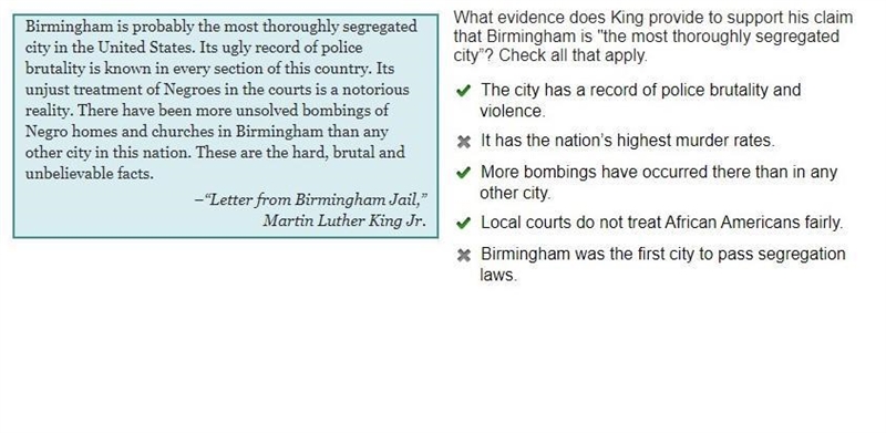 What evidence does King provide to support his claim that Birmingham is "the-example-1