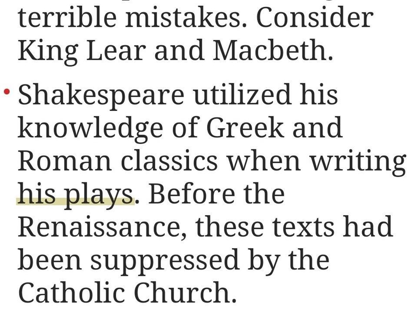 William Shakespeare embraced Renaissance values as a playwright by A. avoiding writing-example-2