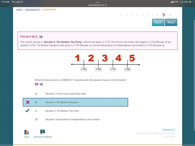 Which of these events is INCORRECTLY matched with the decade shown on the timeline-example-1