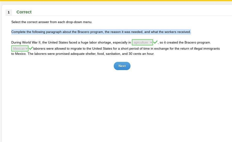 Complete the following paragraph about the Bracero program, the reason it was needed-example-1
