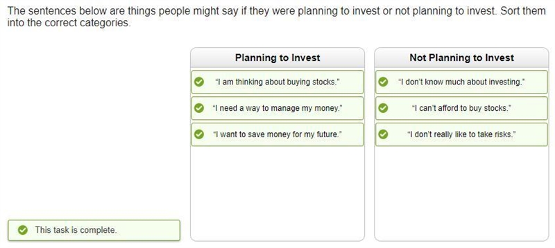 the sentences below are things people might say if they are planning to invest or-example-1