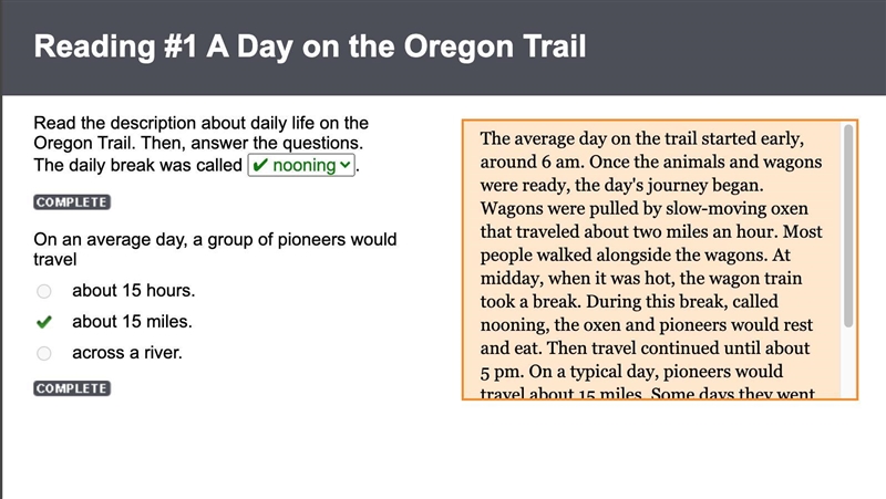 On an average day, a group of pioneers would travel about 15 hours. about 15 miles-example-1