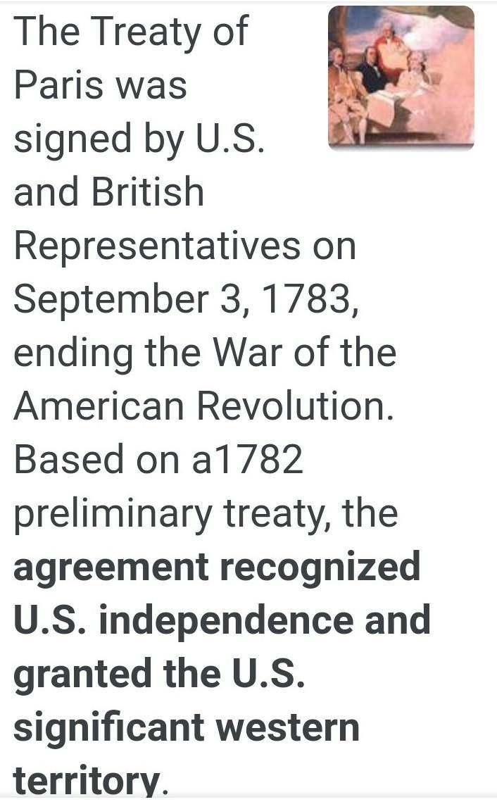 Explain the significance of the Treaty of Paris to the United States-example-1