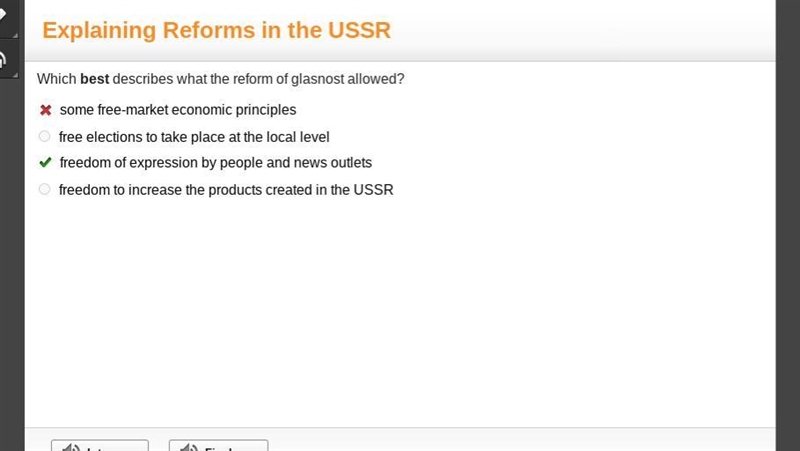 Which best describes what the reform of glasnost allowed? some free-market economic-example-1