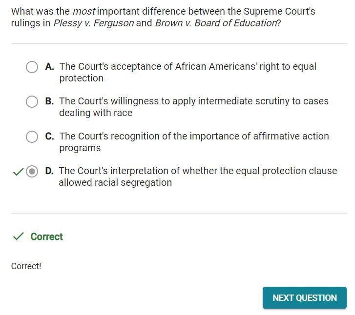 What was the most important difference between the supreme court’s rulings in Plessy-example-1