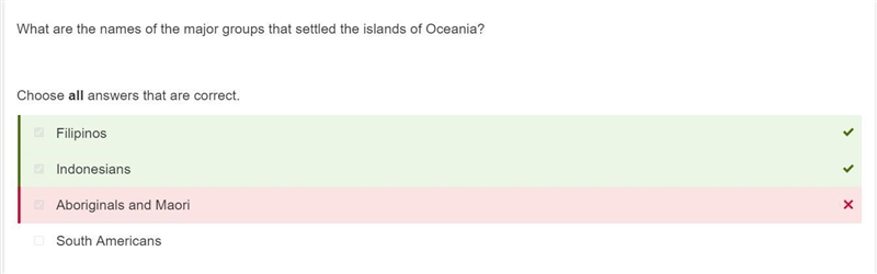 What are the names of the major groups that settled the islands of Oceania? Choose-example-1