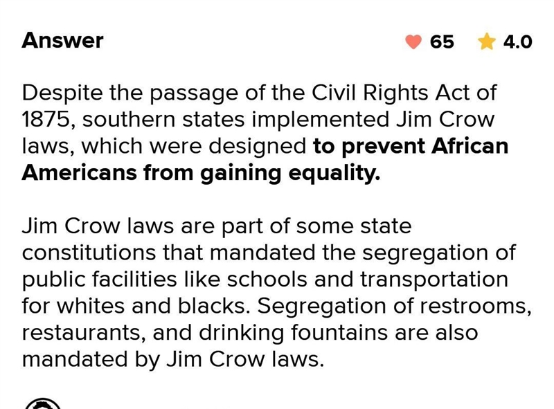 Despite the passage of the civil rights act of 1875, southern states-example-1