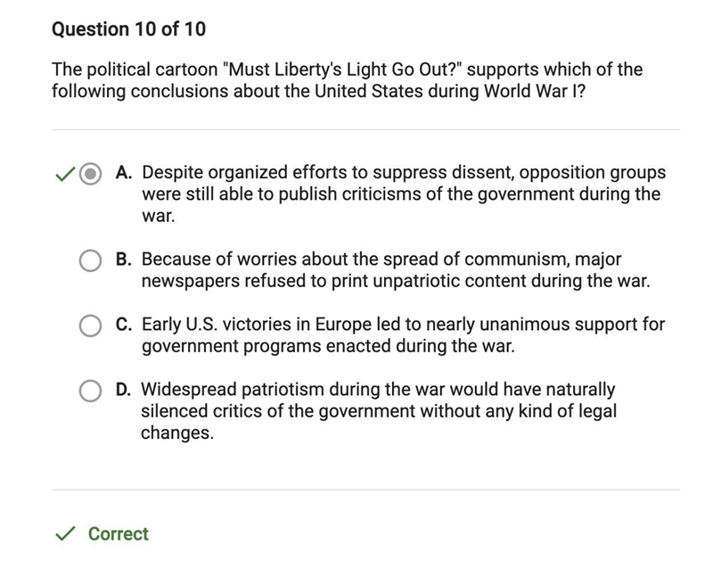 The political cartoon "Must Liberty's Light Go Out?" supports which of the-example-1