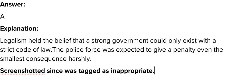 Legalism is described as A: having consequences for any level of citizen B: having-example-1