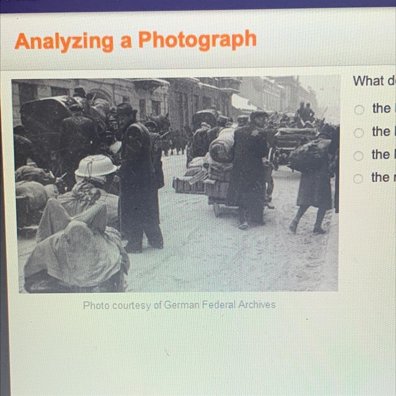 Analyzing a photograph What does this photograph most likely show? the Night of Broken-example-1