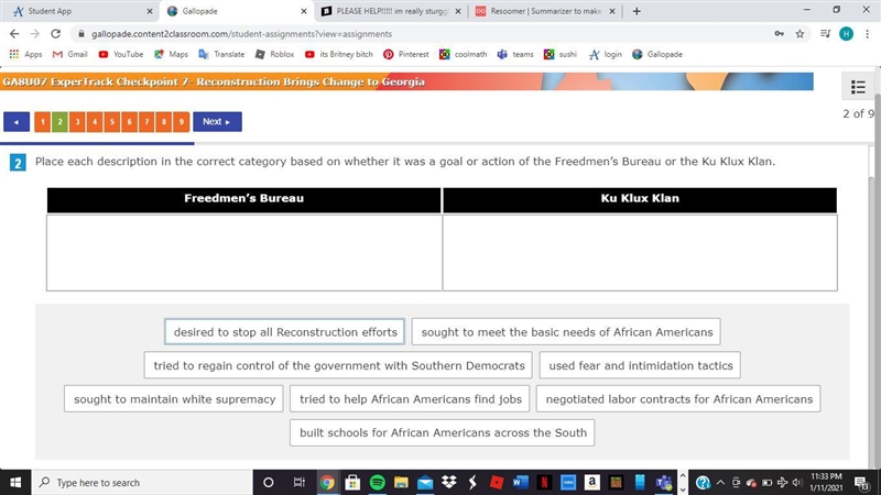 Place each description in the correct category based on whether it was a goal or action-example-1