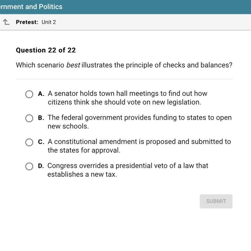 Which scenario best illustrates the principle of checks and balances?-example-1