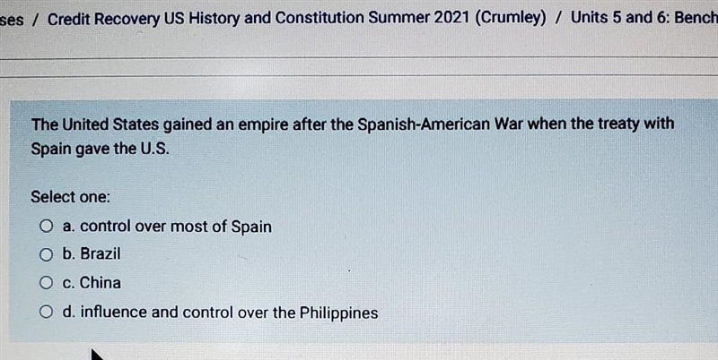 NEED HELP PLS The United States gained an empire after the Spanish-American War when-example-1