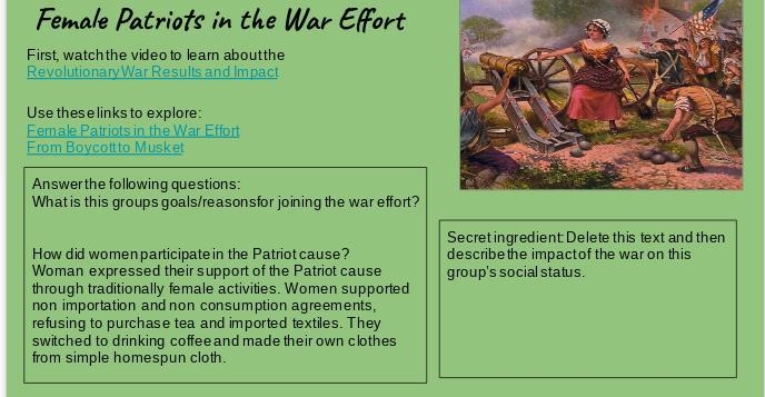 I need help on two parts on Female Patriots in the War Effort What are this group-example-1