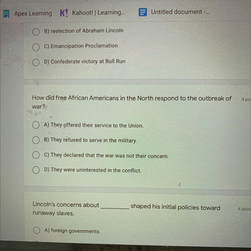 4 points How did free African Americans in the North respond to the outbreak of war-example-1