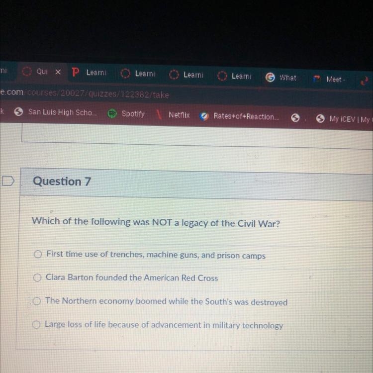 Question 7 1 pts Which of the following was NOT a legacy of the Civil War?-example-1