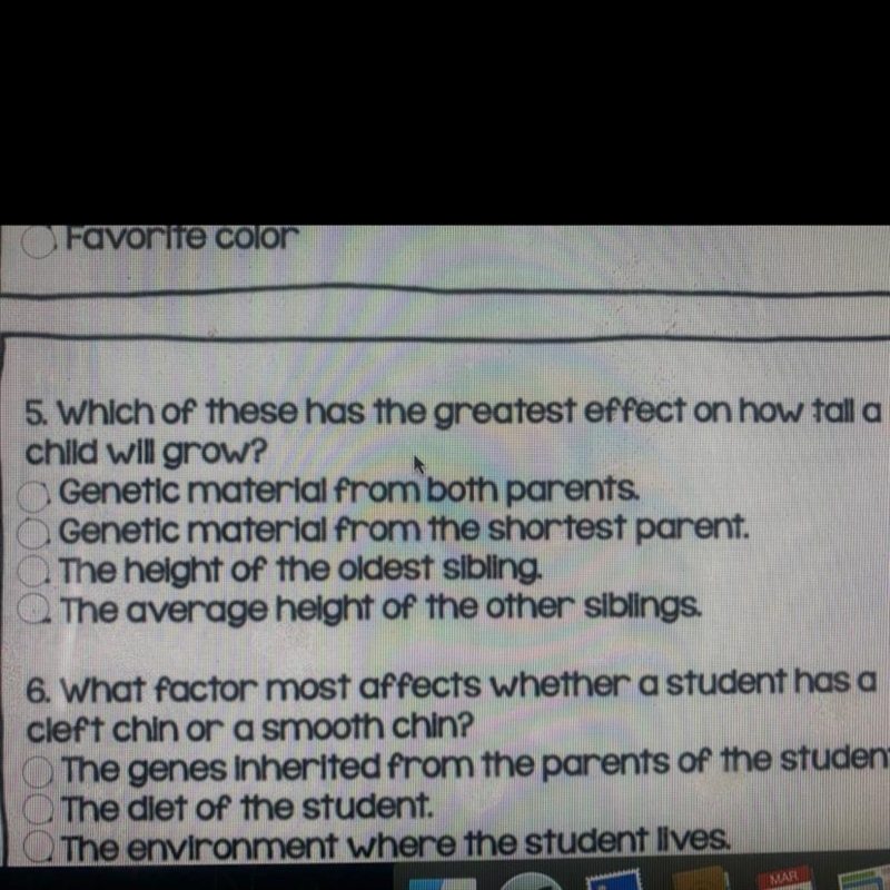 Which of these has the greatest effect on how tall a child will grow-example-1