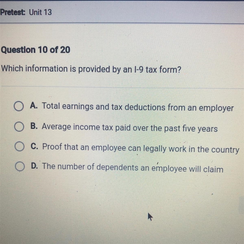 Which information is provides by an I-9 tax form?-example-1